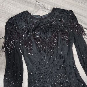 EUC Black Beaded Vintage  70/80's Formal "Flapper" Dress